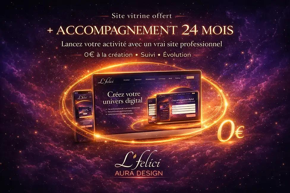 Visuel promotionnel d’une offre de site vitrine avec accompagnement de 24 mois et création offert