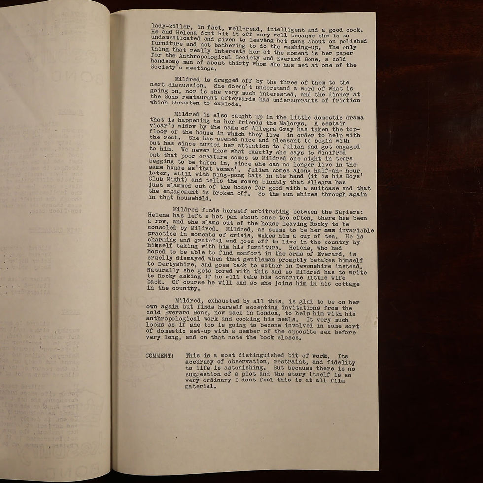 Thumbnail: Original Reader's Report for Excellent Women — Elstree Studios; Barbara Pym