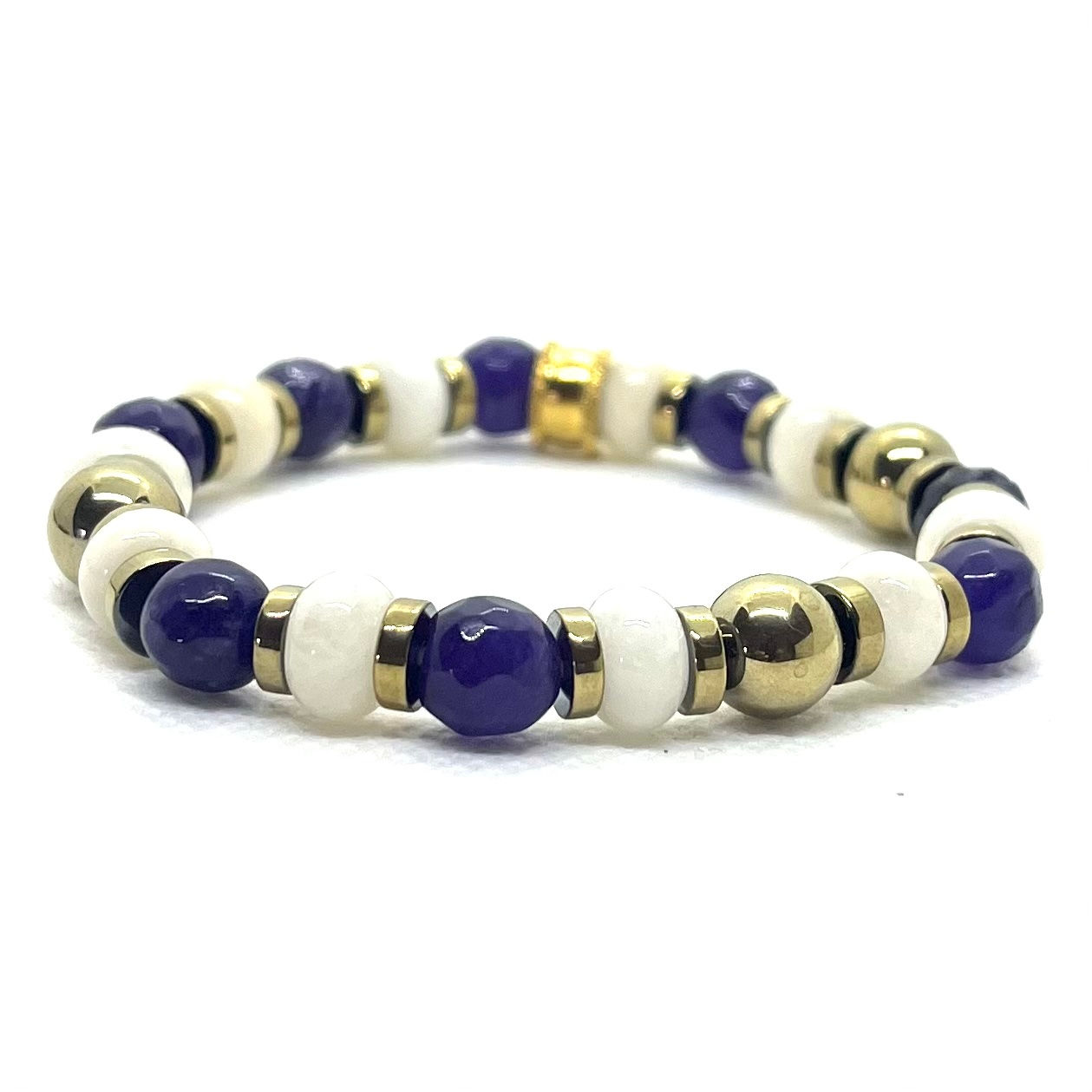 Bracelet Calcédoine Mauve à Facettes et Abacus Opale 8mm