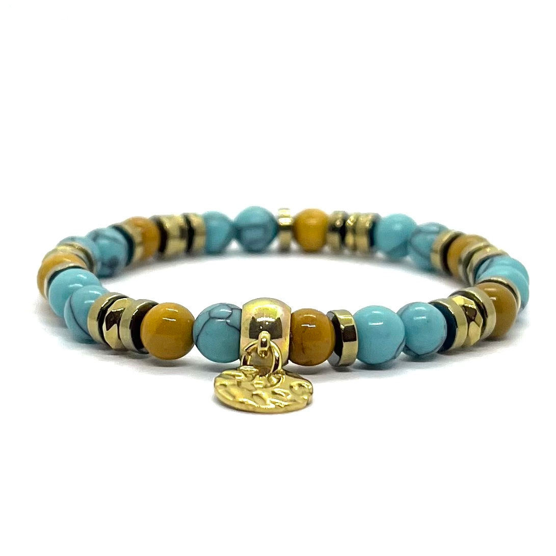 Bracelet Gaïa — Mokaïte & Turquoise — 6mm