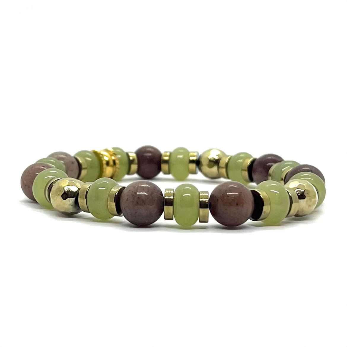 Bracelet Abacus Aventurine verte & Agate prune — 8mm