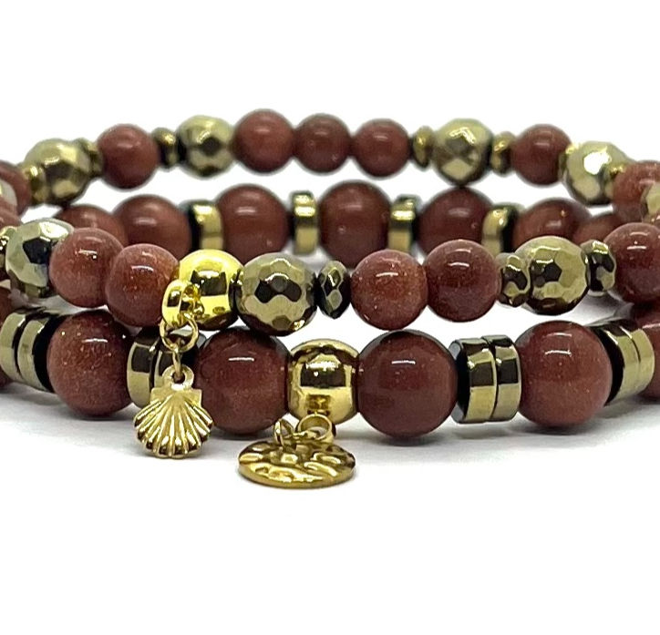 Miniature : Set 2 bracelets — Goldstone (Pierre de lumière) — 8mm & 6mm