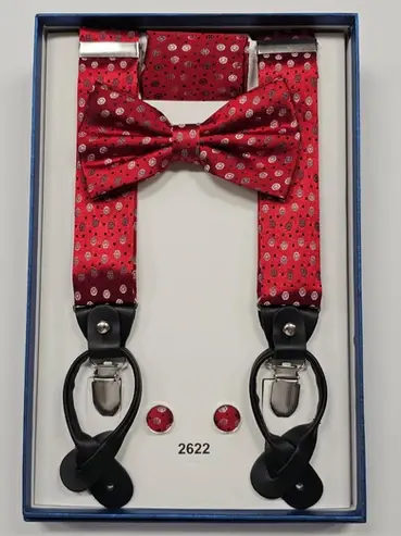 woven suspenders bow tie with hanky and cufflinks 2622
