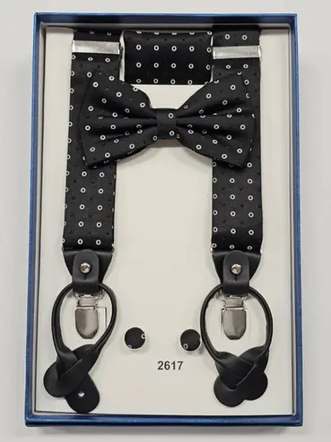 woven suspenders bow tie with hanky and cufflinks 2617