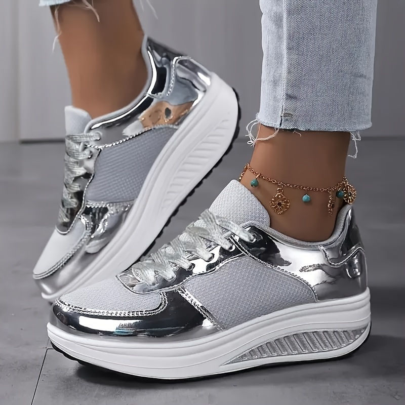 Baskets pour femmes métalliques, chaussures d'extérieur respirantes en maille à