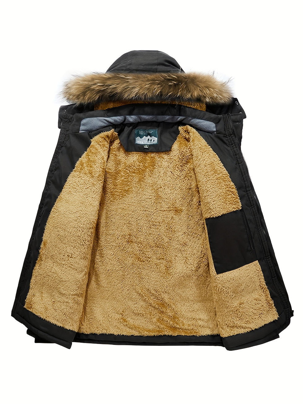 Miniature : Veste polaire rembourrée unie avec capuche, fermeture éclair