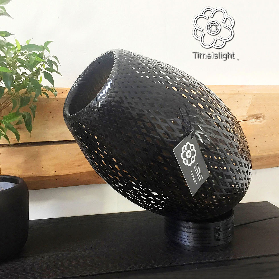 Miniature : Lampe en Bambou Tressé COCOON Noire Orientable avec Variateur d'Intensité.