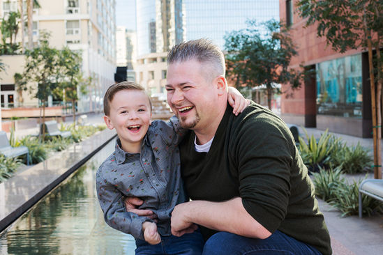 Father and son candid portrait in downtown Los Angeles