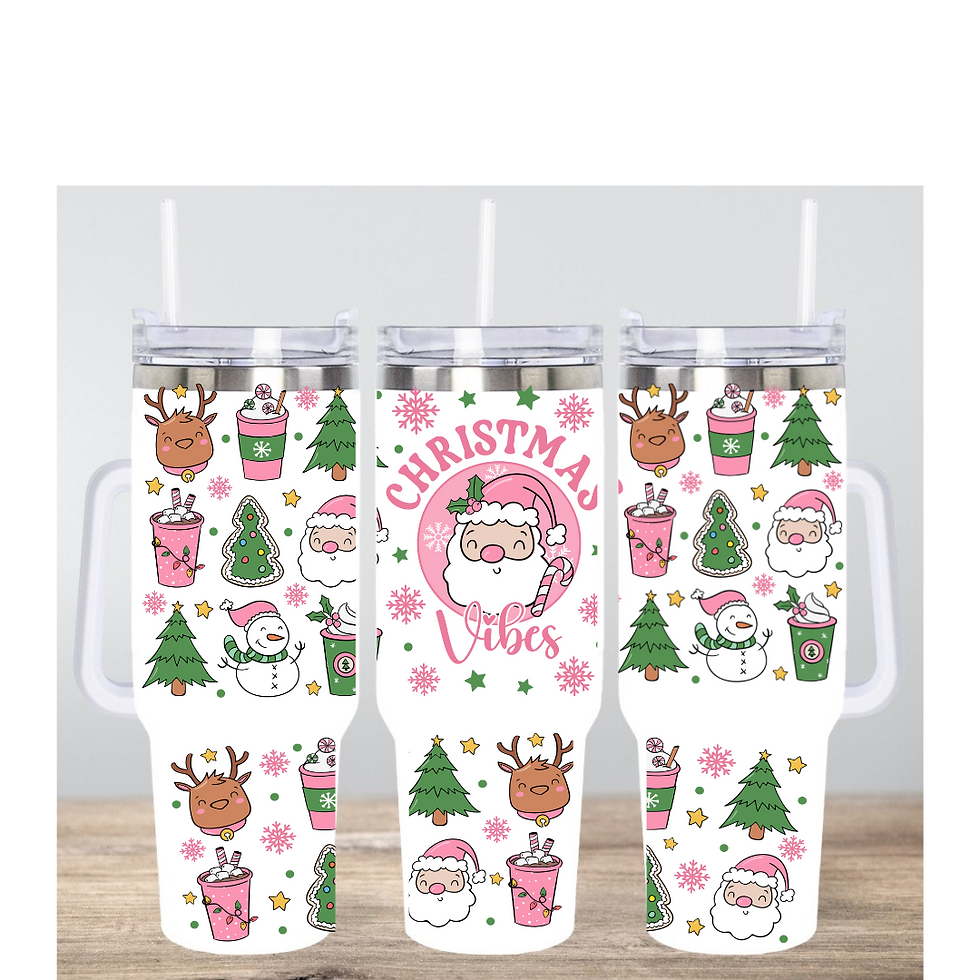 Pink Christmas Vibes 40 oz Metal Tumbler