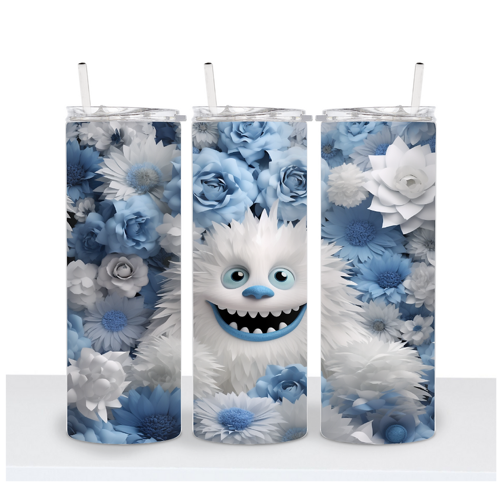3d Illusion Blue Floral Snowman Tumbler