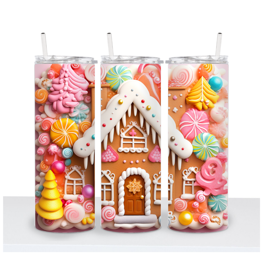 3D Illusion Candy Gingerbread House Tumbler