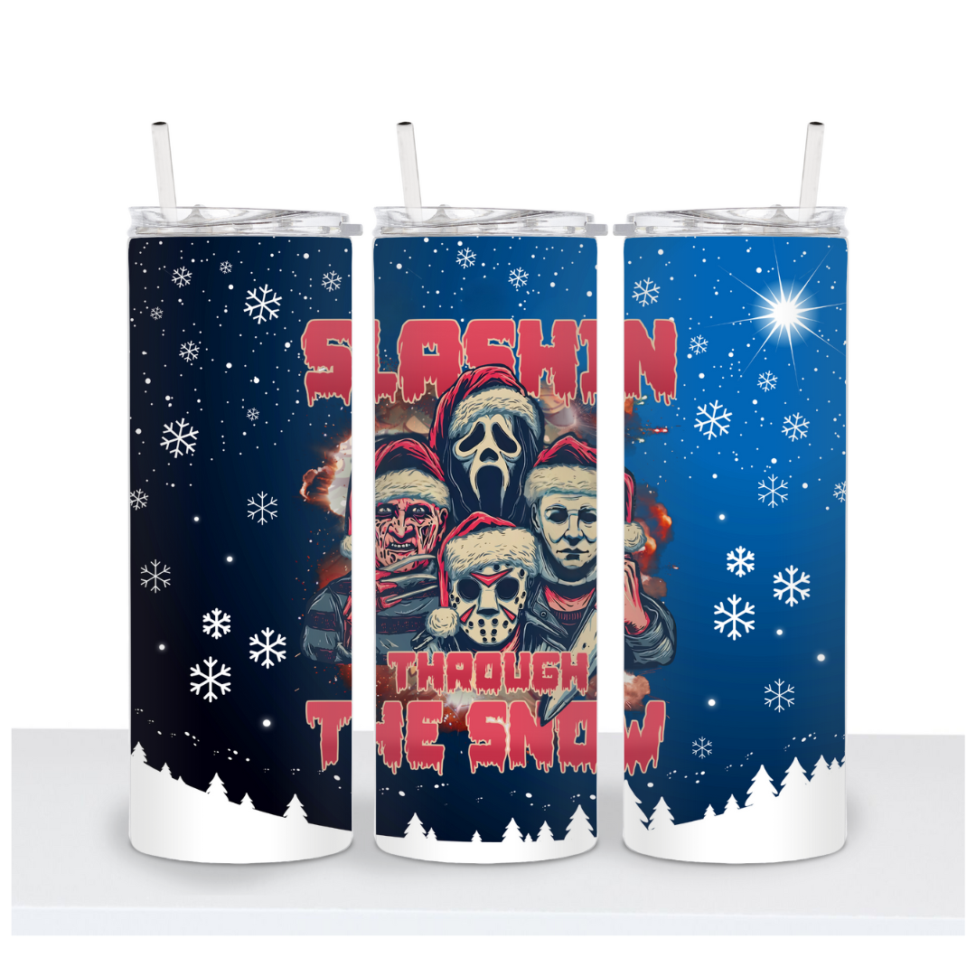 Slashing Through the Snow Christmas Horror Tumbler