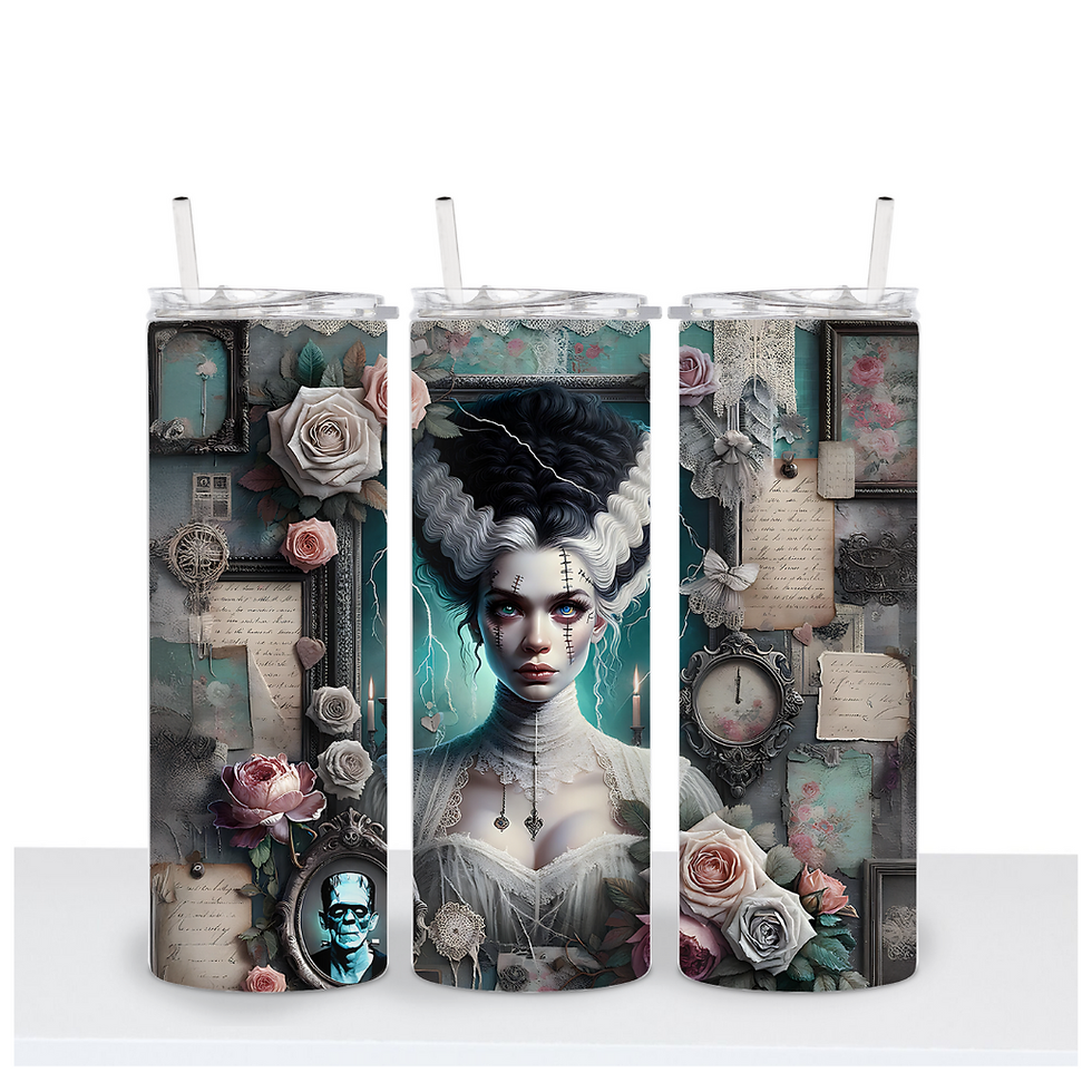 Floral Bride of Frankenstein Tumbler