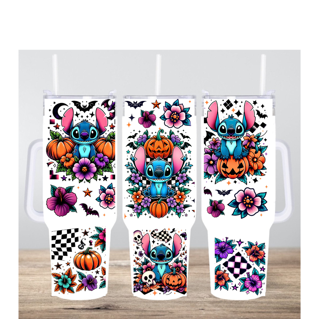 Floral Stichyy Pumpkin 40 oz Metal Tumbler