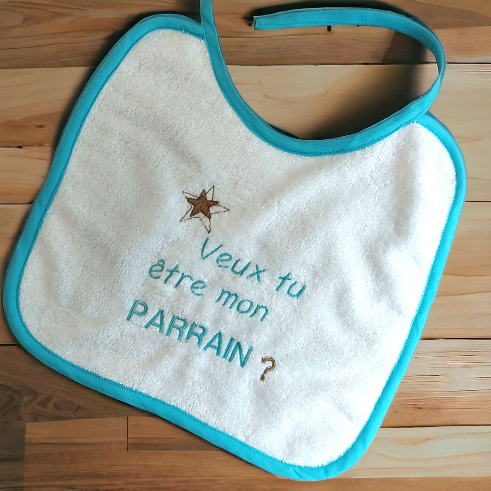 bavoir veux tu être mon parrain fait main brodé bambou