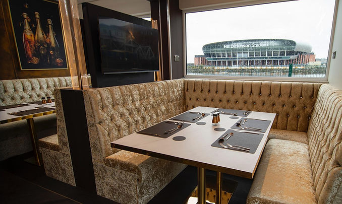 Howard Kendall Matchday Hospitality Suite overlooking the Hill Dickinson Stadium at Everton FC Bramley Moore Docks