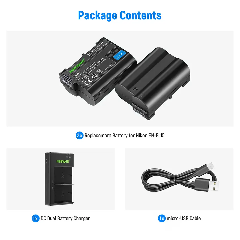 Miniatura: NEEWER 2-Pack EN-EL15c Battery Charger Set for NikonCámaras sin espejo: Nikon Z7 II Nikon Z6 II Nikon Z9 Nikon Z5 Nikon Z50 N