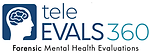 teleEVALS360 logo with a human head and brain icon, representing forensic mental health evaluations.