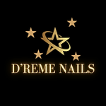 D’Reme Nails logo featuring gold stars and elegant typography on a black background.