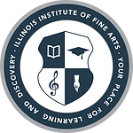Logo of the Illinois Institute of Fine Arts, featuring a shield with symbols of education, music, and art.
