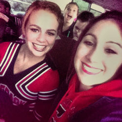 Instagram - cheer bus rides with Dani Devito 💕🚍🏈💙🐾 @daniellerickardz 😏😏 @
