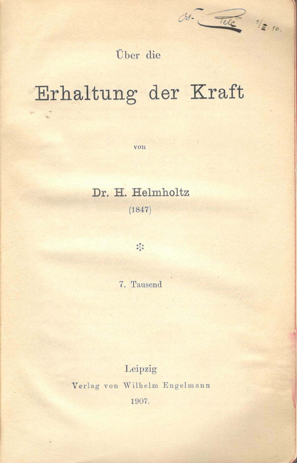 Miniatúra: Über die Erhaltung der Kraft von Dr. H. Helmholtz
