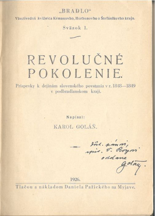 Miniatúra: Goláň Karol, Revolučné pokolenie 1848 - 1849