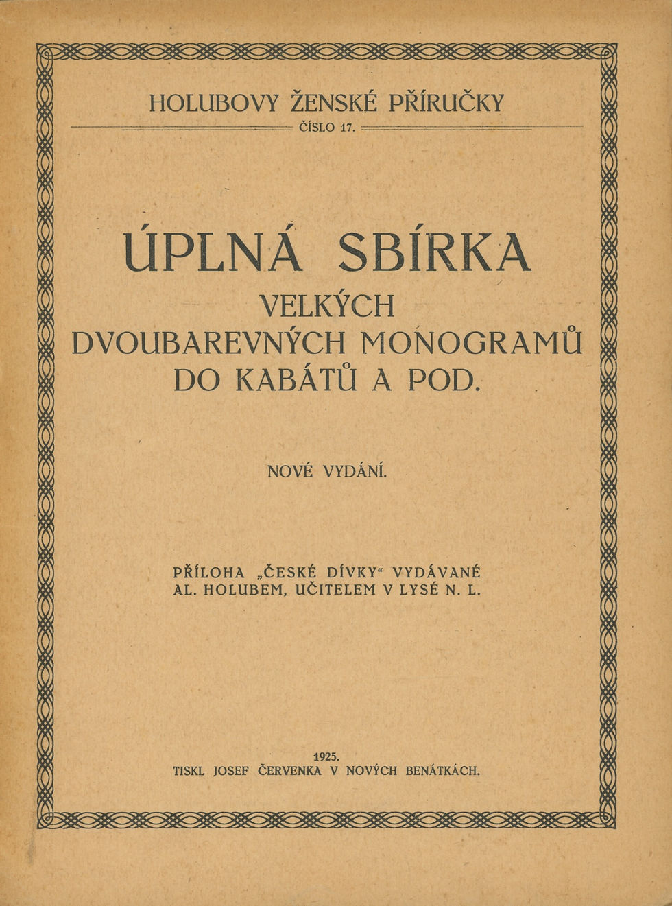 Úplná sbírka velých dvoubarevných monogramů do kabátů a pod.
