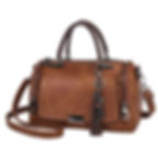 “Brown leather handbag with top handles, adjustable shoulder strap and tassel detail, stylish casual everyday bag with modern