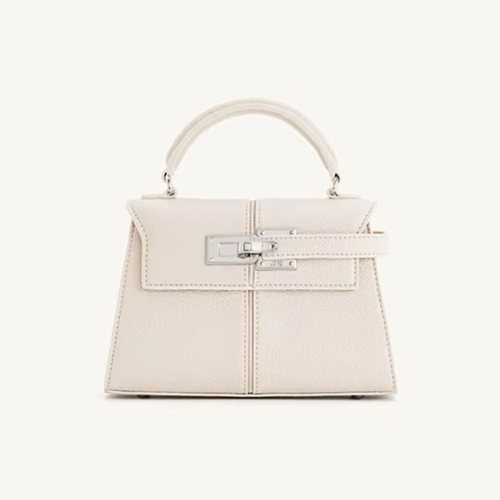 Thumbnail: “Off-white structured leather handbag with top handle and gold clasp closure, elegant minimalist design for modern everyday s