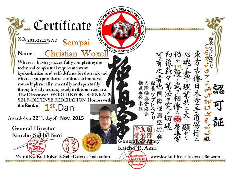 CHRISTIAN kyokushin selfdefense black certificate