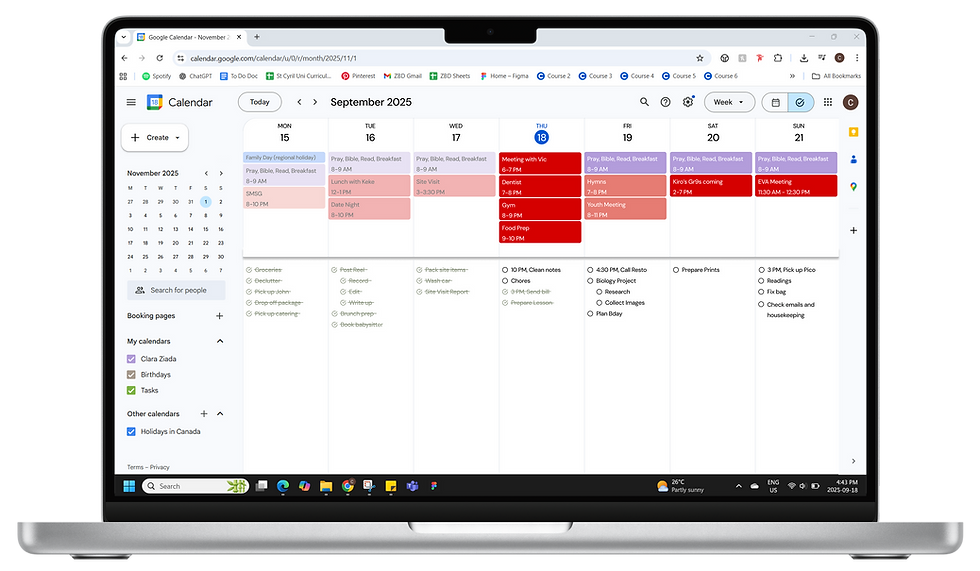 Task-Focused View by Week