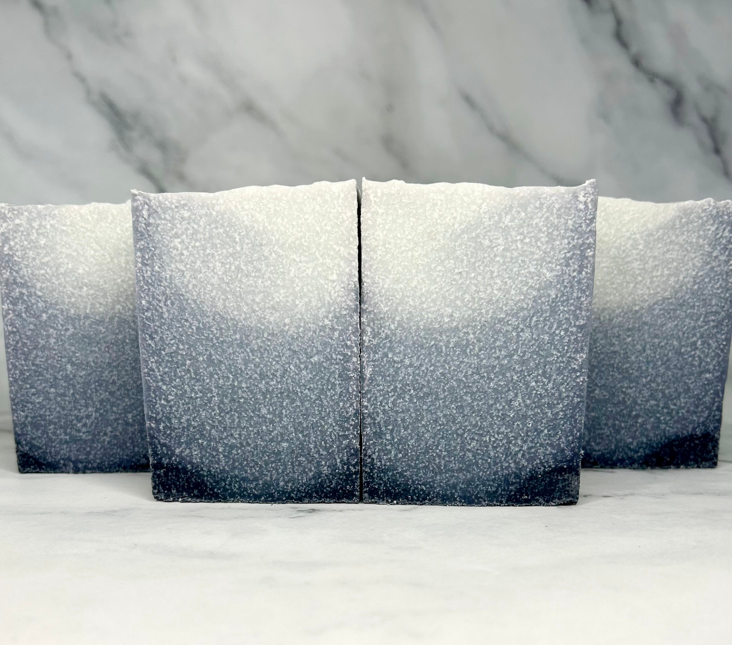 Handmade spa sea salt coconut milk bar soap coloured with blue indigo powder