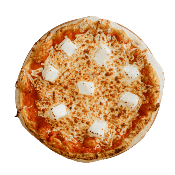 Pizza au fromage fondu et dés de fromage