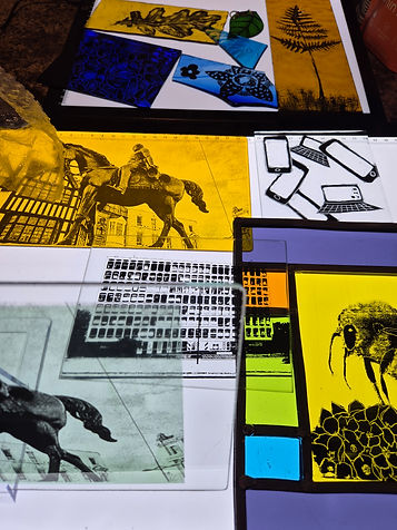 Various glass screen prints & hand drawn glass enamel