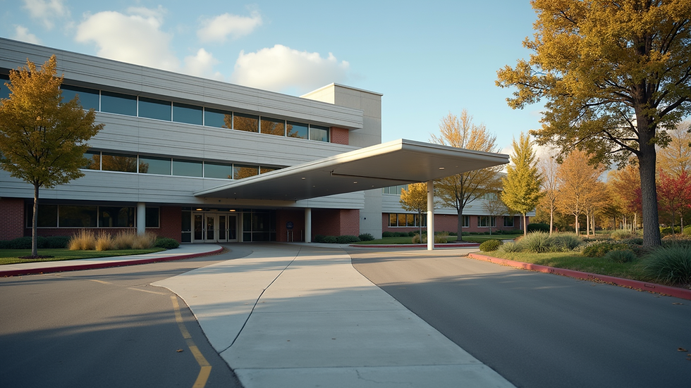 Eye-level view of VA medical center entrance with clear signage