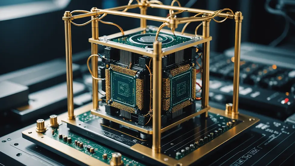 Close-up view of a quantum computer model