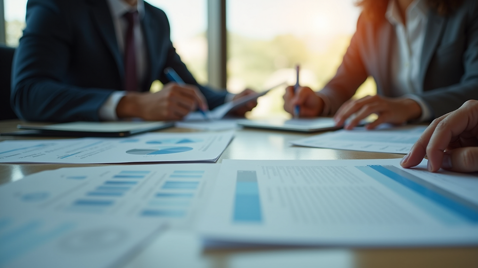Eye-level view of a business meeting discussing financial plans