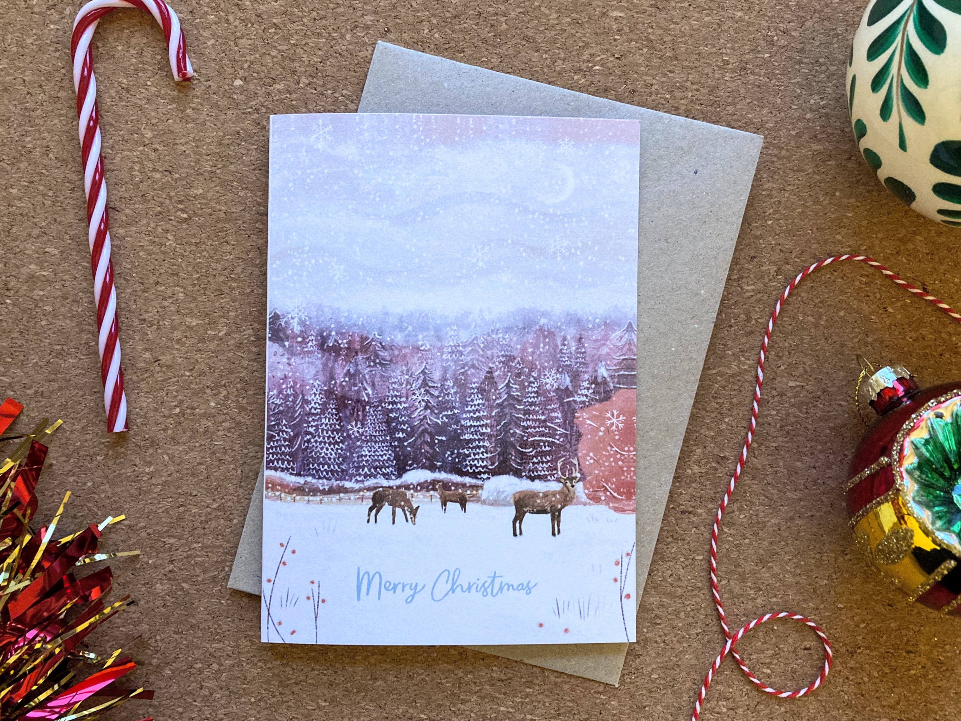 Festive Landscape Christmas Card with Kraft Envelope | 'Misty Christmas Morning'