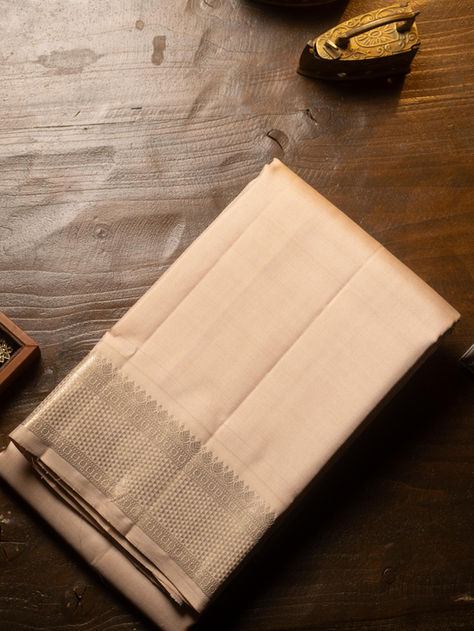 Ivory pure silk veshti - medium border