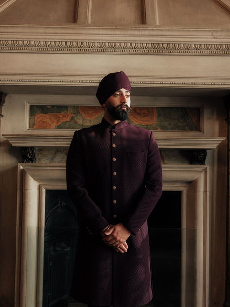 Textured Wine Sherwani