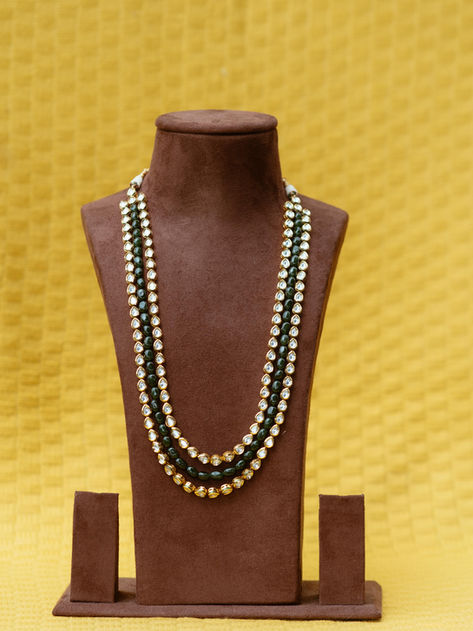 Kundan Necklace with Bottle Green Beads