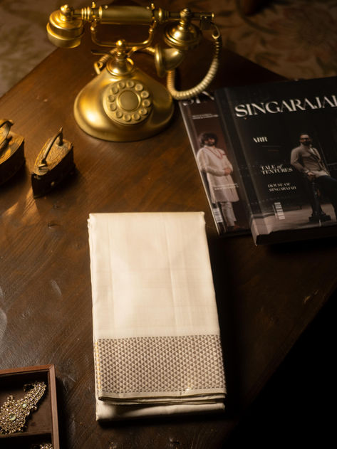 Ivory pure silk veshti - medium border