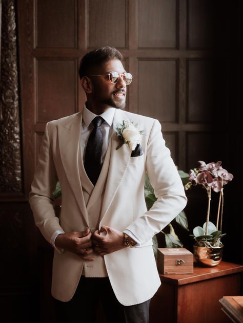 Ivory Herringbone 3-Piece Suit