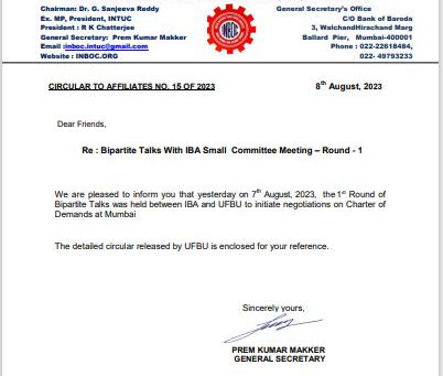 Negotiations between IBA & UFBU held at Mumbai on 7th August,2023