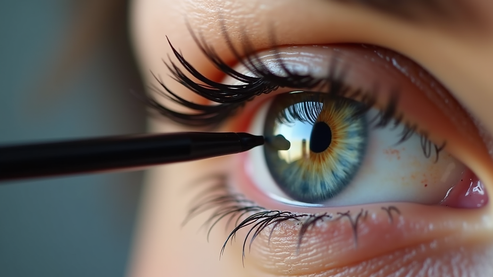 Eye-level view of a permanent eyeliner application tool near the eye