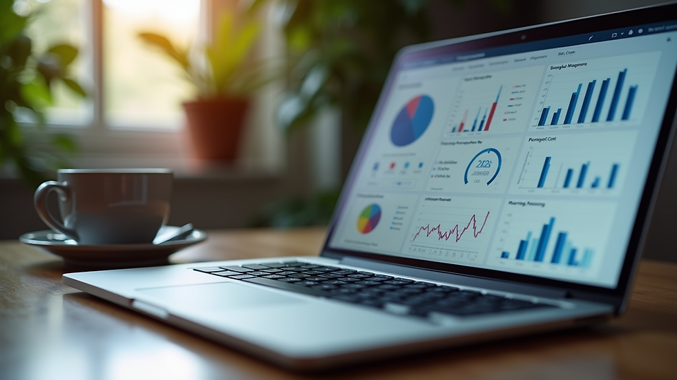 High angle view of a laptop screen showing digital marketing analytics