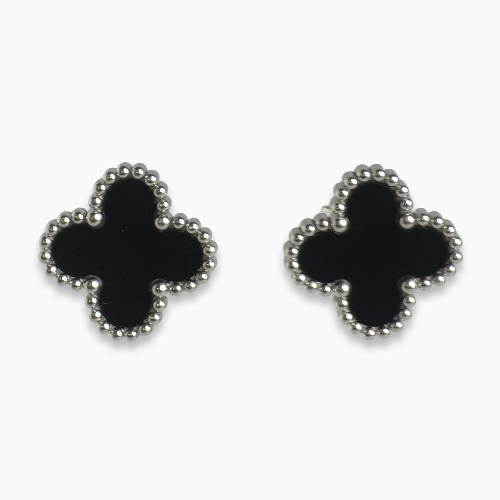 Clover Silver Black Earrings