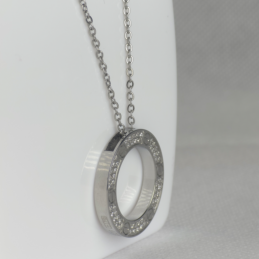 Thumbnail: Nail Circle Full Diamond Necklace Silver