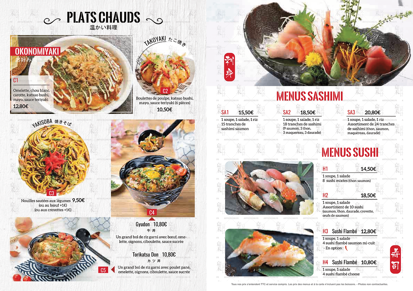 Plats Chauds , Menus Sashimi